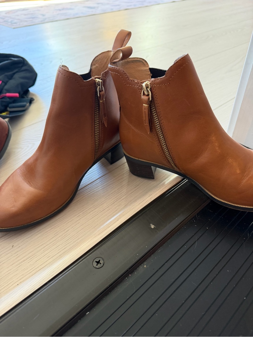 Women's Classic Brown Leather Ankle Booties with Side Zip